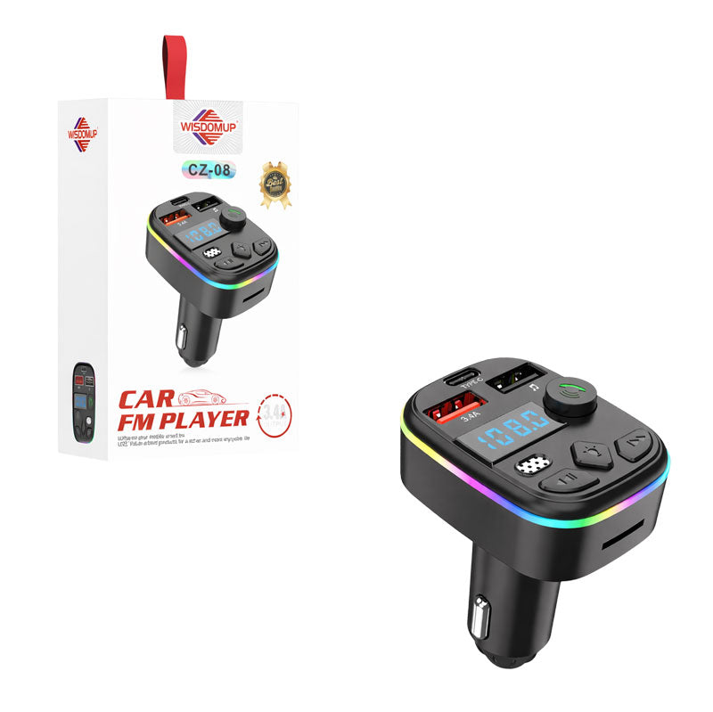 Wisdomup Φορτιστής Αυτοκινήτου με USB και RGB Φωτισμό CZ-08 – Bluetooth Car FM Transmitter with USB and RGB Light OEM