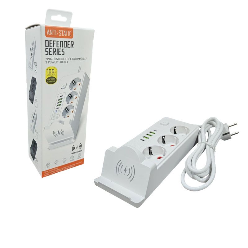 Πολύπριζο με 3 Θέσεις, 5 Θύρες USB και Ασύρματη Φόρτιση - Power Strip with 3 Outlets, 5 USB Ports and Wireless Charging OEM