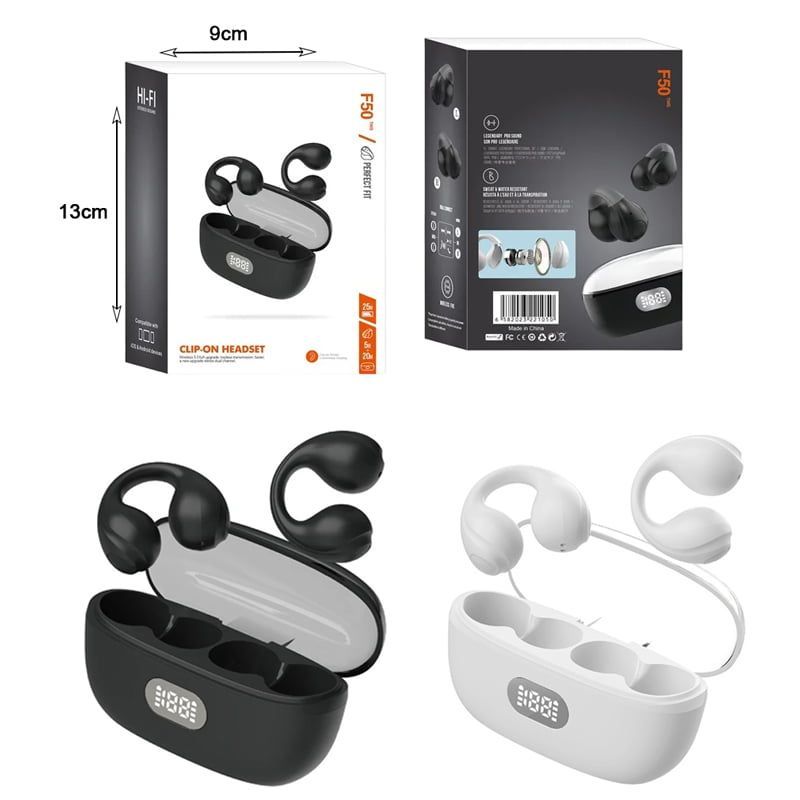 Bluetooth Handsfree Ακουστικά με Θήκη Φόρτισης F50 TWS - Wireless bluetooth earphones clip-on headset - Μαύρο OEM