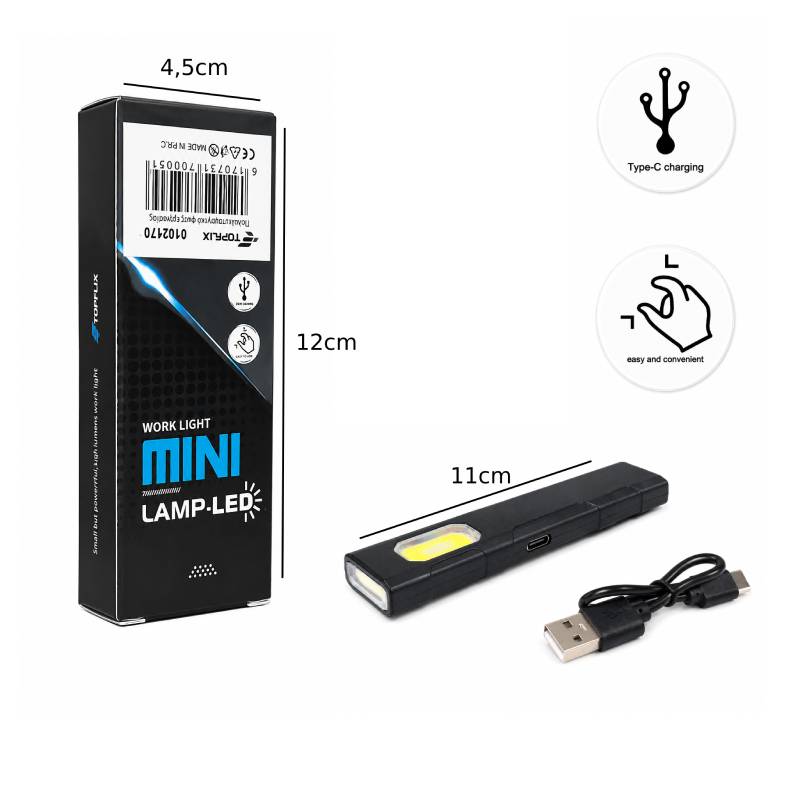 Επαναφορτιζόμενο Μαγνητικό Mini LED Φακός Εργασίας USB Type-C - Rechargeable Magnetic Mini LED Work Light USB Type-C OEM