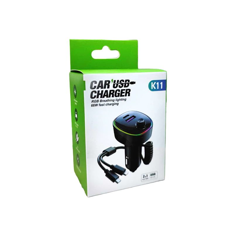 Φορτιστής Αυτοκινήτου με USB RGB 66W K11 - 2in1 Car USB charger OEM