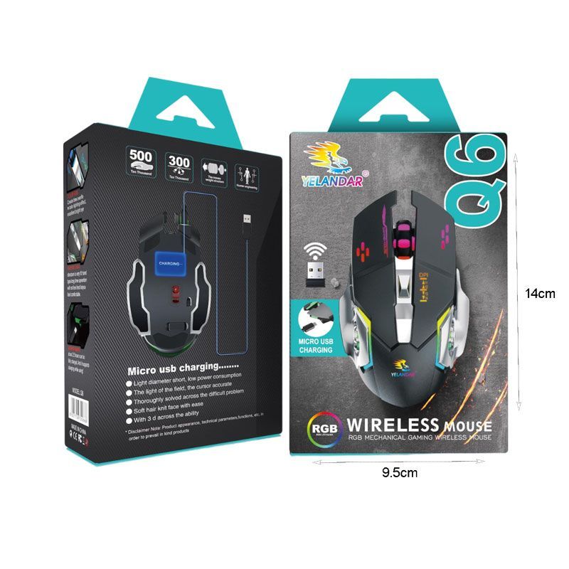 Yelandar Q6 Ασύρματο ποντίκι RGB Gaming - Wireless Mouse Gaming - Λευκό - Μαύρο - Μπλε - Ροζ Yelandar