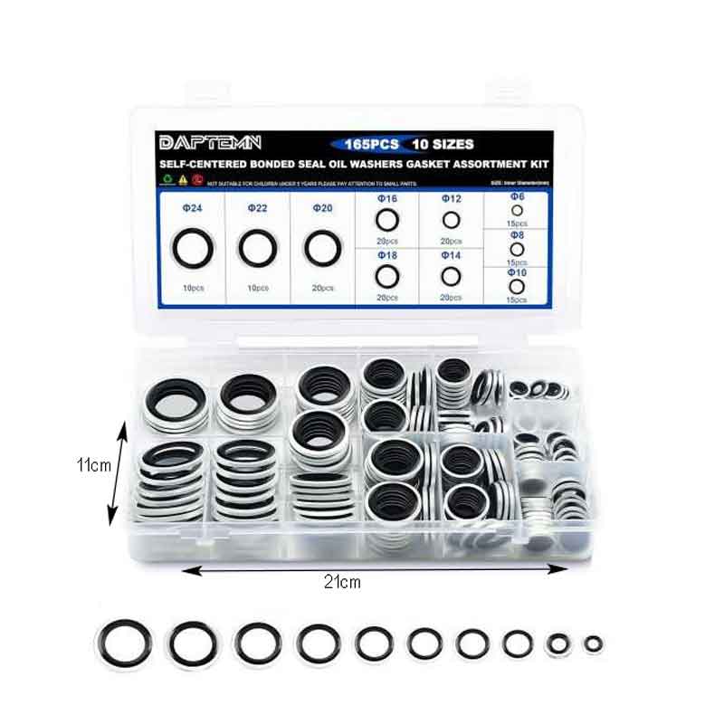 Σετ Τσιμούχες Στεγάνωσης 165τμχ φ6 - φ24 - Self-Centered Bonded Seal Oil Washers Gasket Assortment Kit OEM