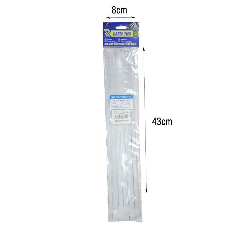 Rchang Δεματικά καλωδίων 7.6x350mm 20τμχ λευκά - White Cable Ties RCHANG