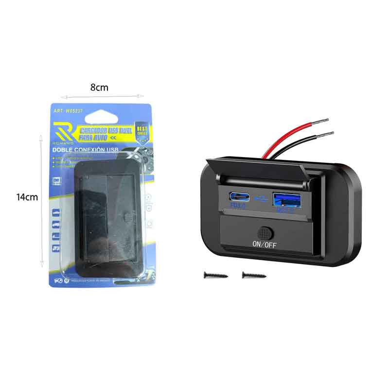 Rchang Διπλή Θύρα USB Φορτιστή Αυτοκινήτου με Διακόπτη On Off USB QC3.0+PD3.0 W05237- Dual USB Car Charger with On Off Switch OEM