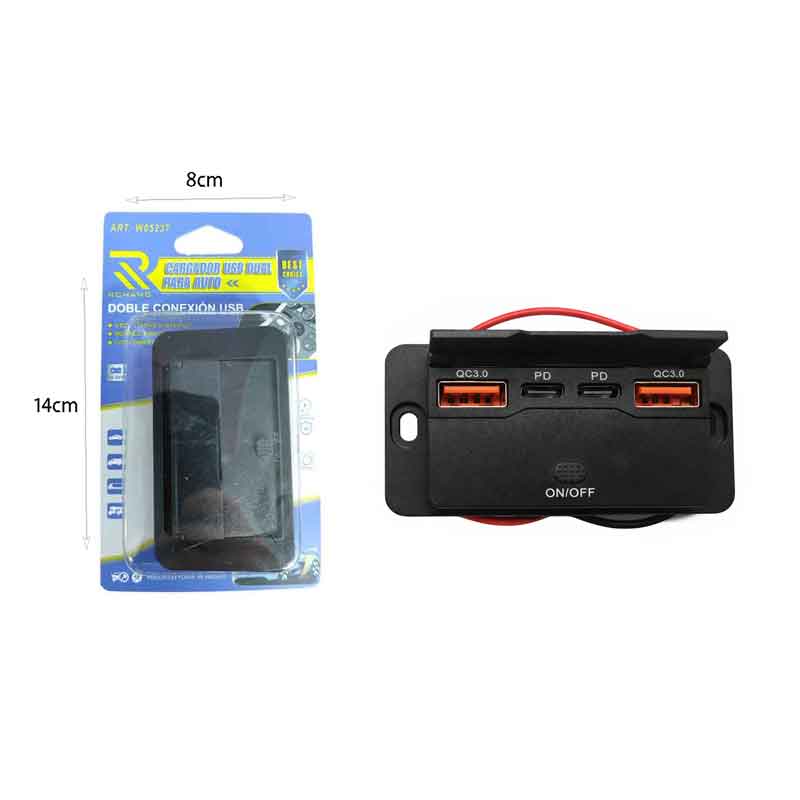 Rchang Φορτιστής Αυτοκινήτου 4 Θύρες USB QC3.0 & PD με Διακόπτη On Off – Car USB Charger QC3.0 & PD with On Off Switch OEM