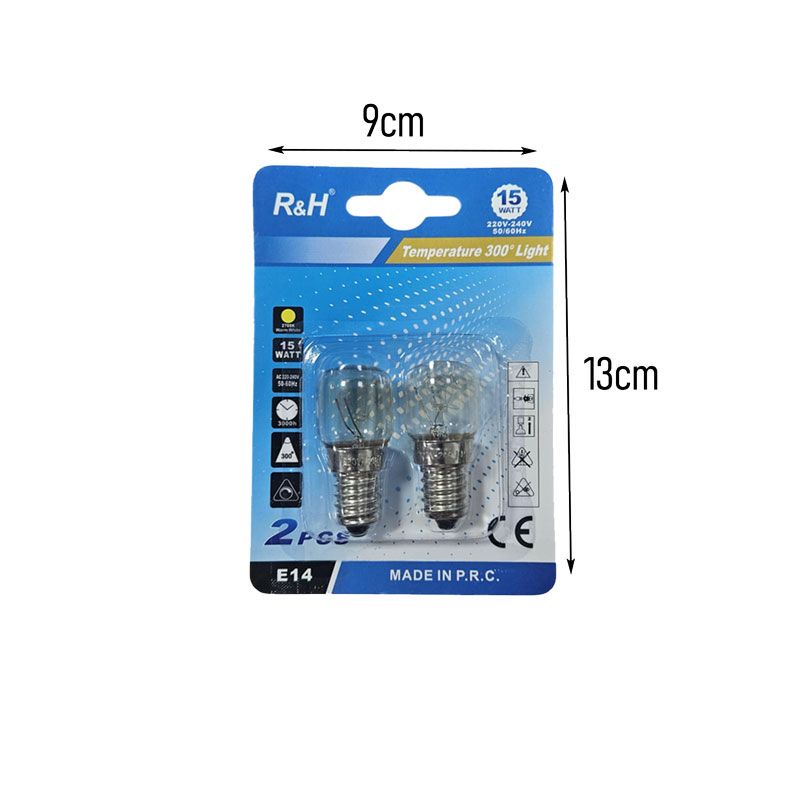 R&H Λάμπες Φούρνου E14 15W 300° Σετ 2 Τεμαχίων - Oven Bulbs E14 15W 300° Set of 2 Pieces OEM