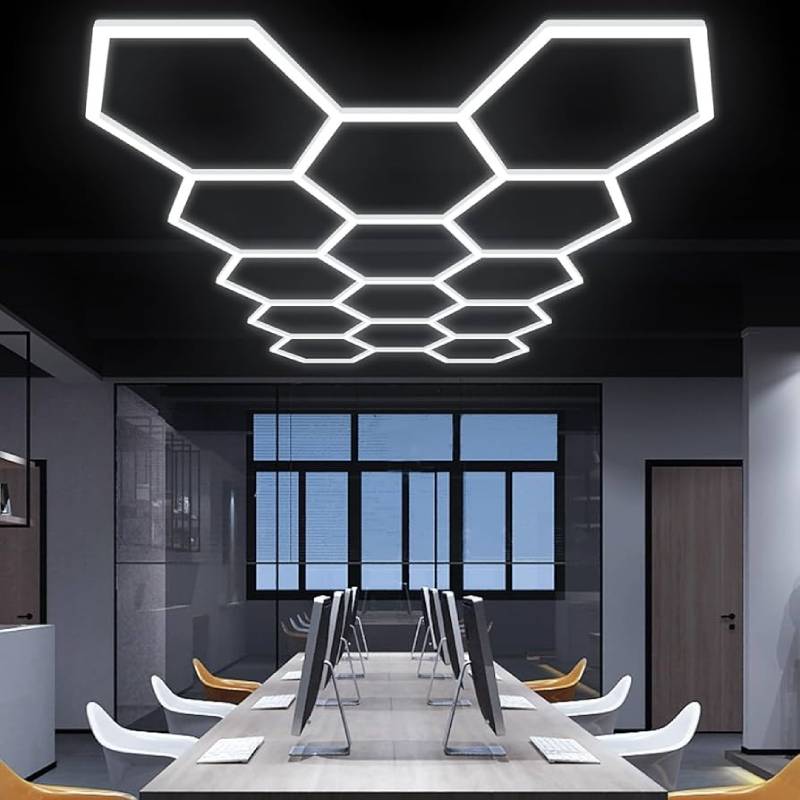 Εξαγωνικό Φωτιστικό Οροφής LED 14 Κυψελών 456W 6500K - 14 Hexagon LED Ceiling Lighting System - Warm white - White OEM