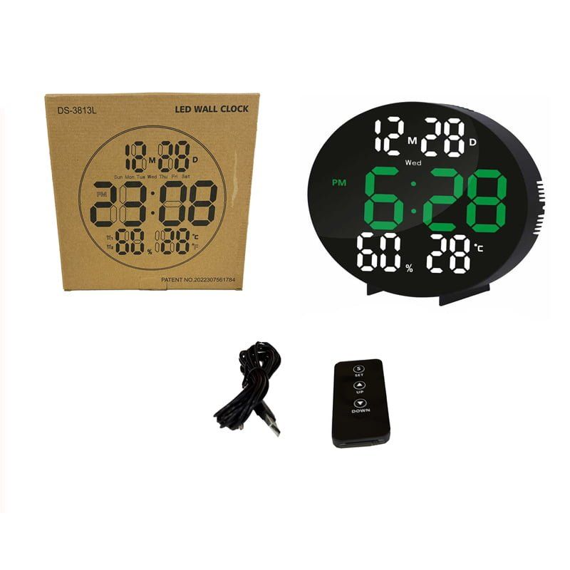 Ψηφιακό Ρολόι LED Τοίχου με Ημερολόγιο/ Θερμόμετρο/ Υγρασιόμετρο DS-3813L - LED Wall clock with Calendar/ Thermometer/ Hygrometer OEM