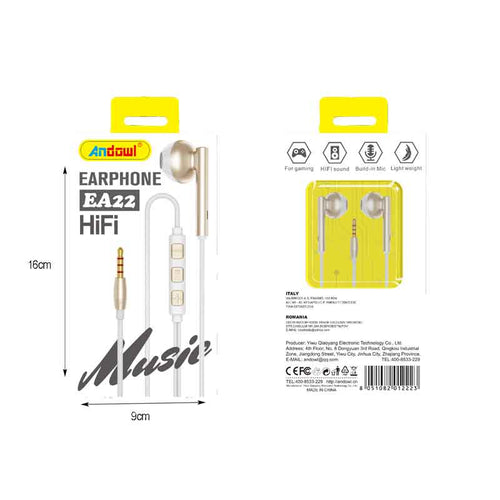 Andowl Ενσύρματα Ακουστικά με AUX EA22 - Earphone ANDOWL