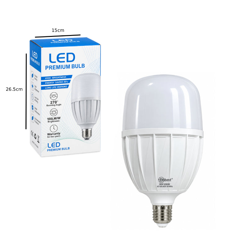 Λάμπα LED Υψηλής Ισχύος 60W E27 6500K Ψυχρό Λευκό - 60W E27 6500K Cool White High Power LED Bulb - Γκρι - Εκρού