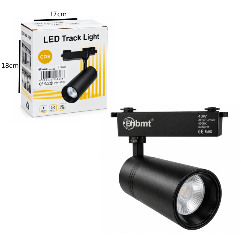 Ehbmt Σποτ Φωτιστικό Ράγας LED COB 40W 4000K Μαύρο - COB 40W 4000K Black LED Track Light
