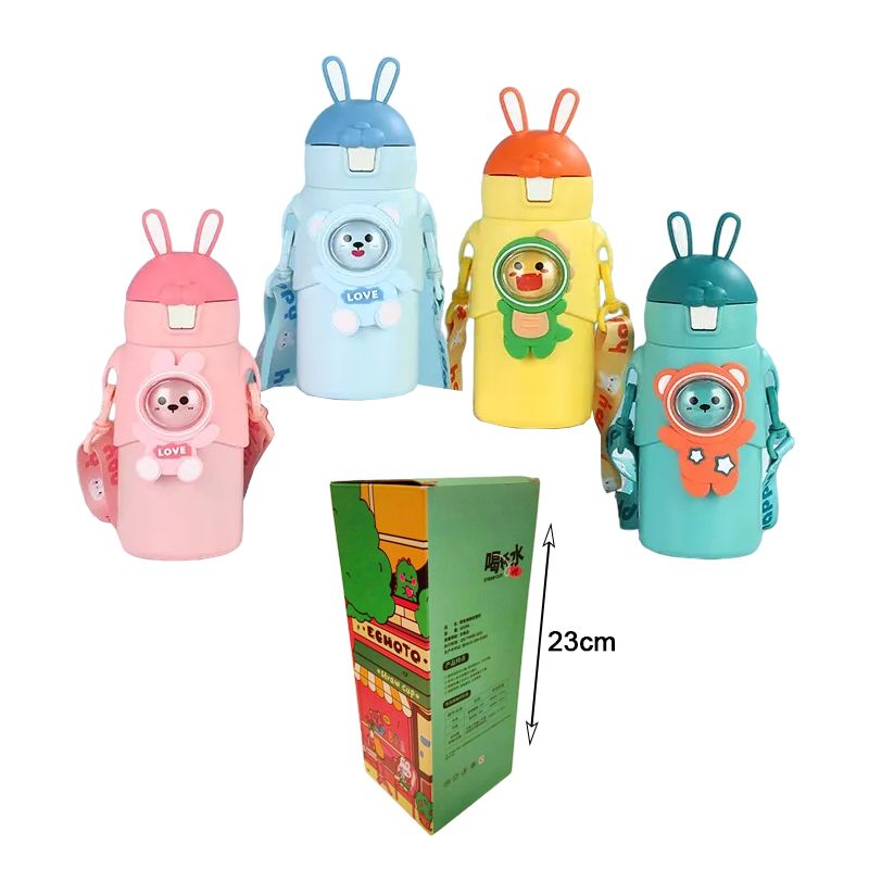 Παιδικό Παγούρι Θερμός με Λουράκι 500ml - Kids Water Bottle - Μπλε OEM