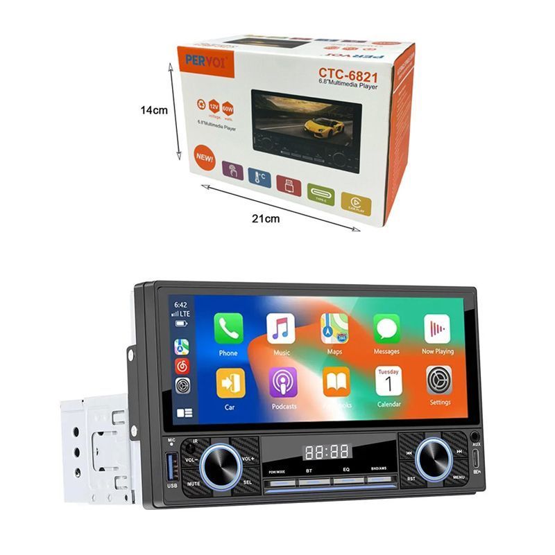 PerVoi Οθόνη αυτοκινήτου Ηχοσύστημα Bluetooth USB AUX MP5 FM 6.8″ 12V 60W CTC-6821 - Car 1 Din HD Touch Screen Rearview Function PerVoi