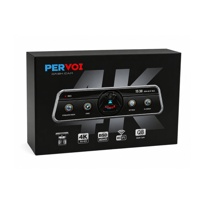 PerVoi Καθρέπτης Αυτοκινήτου με Διπλή Κάμερα 4K WiFi Dash Cam Q8 - 4K Dual Lens Rearview Mirror Dash Cam with WiFi PerVoi
