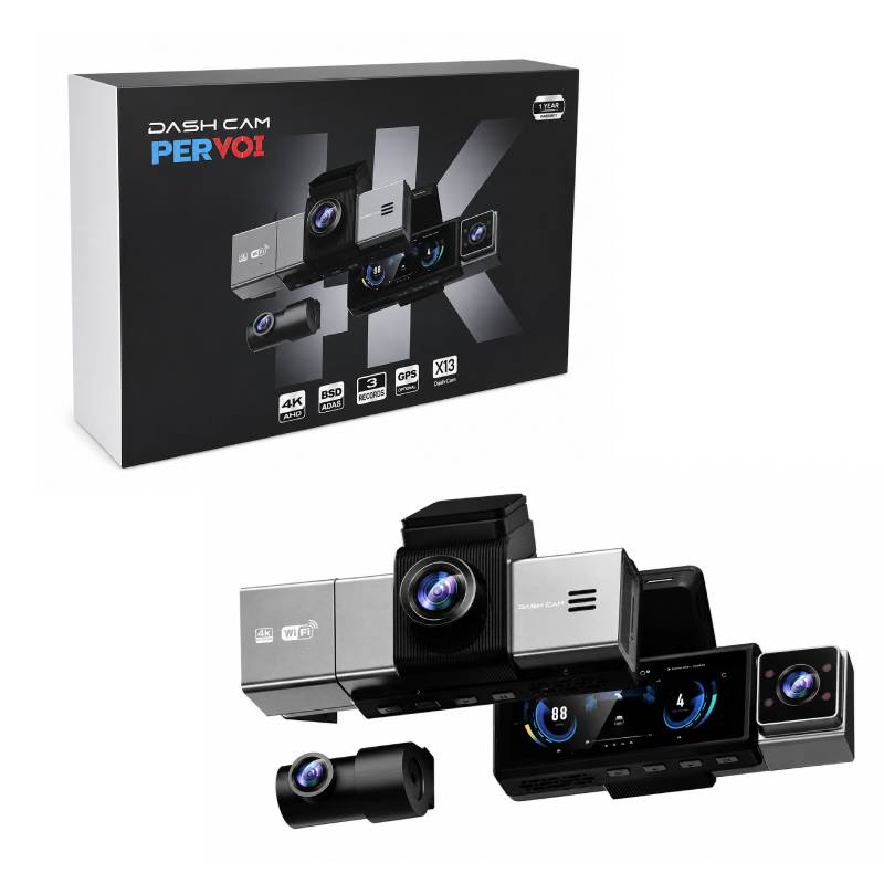 PerVoi Κάμερα Αυτοκινήτου Τριπλής Εγγραφής 4K WiFi GPS X13 - Triple Lens Dash Camera PerVoi