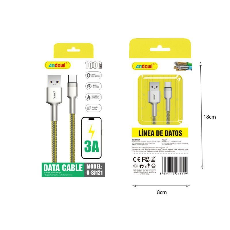 Andowl Καλώδιο δεδομένων USB σε Type-c 3A 1M Q-SJ121 - Data Cable ANDOWL
