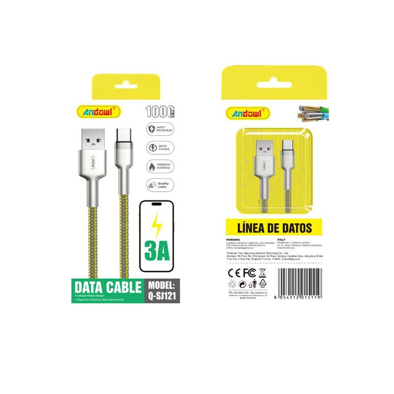 Andowl Καλώδιο δεδομένων USB σε Type-c 3A 1M Q-SJ121 - Data Cable ANDOWL