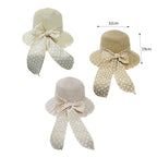 Ψάθινο Καπέλο με Φιόγκο και Πουά Κορδέλα 32cm - Straw Hat with Bow - Λευκό - Μπεζ OEM