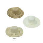 Ψάθινο Καπέλο Παραλίας με Κρόσια 42cm - Straw Beach Hat with Fringes - Λευκό - Μπεζ OEM