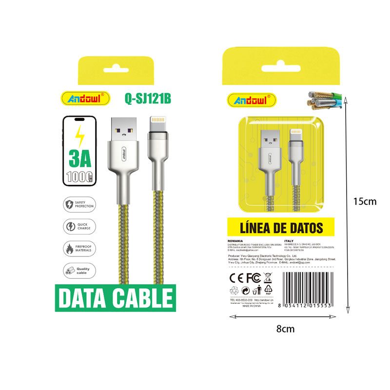 Andowl Καλώδιο δεδομένων USB σε Lightning– 3A Q-SJ121B - Data Cable ANDOWL