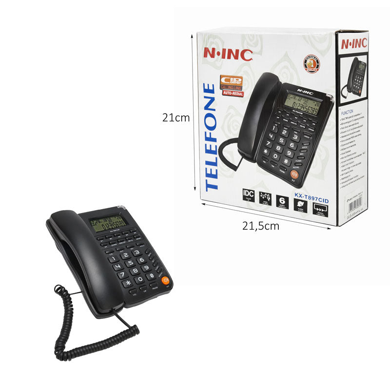 NINC Ενσύρματο Τηλέφωνο Γραφείου με Αναγνώριση Κλήσεων KX-T897CID - Wired Desk Telefone - Λευκό - Μαύρο OEM