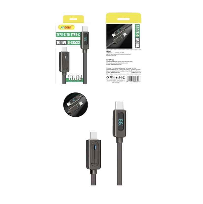 Andowl Καλώδιο γρήγορης φόρτισης TypeC σε TypeC 100W 1m Q-SJ533 - Data Cable ANDOWL