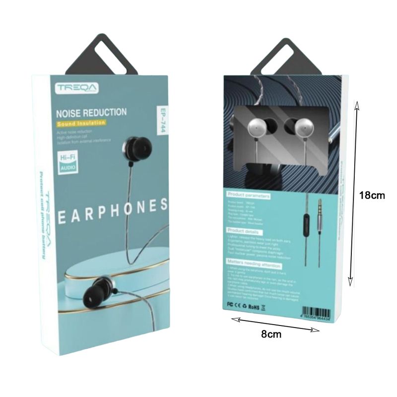Treqa In-ear Handsfree Ενσύρματα Ακουστικά με Βύσμα 3.5mm EP-744 - In-ear Handsfree Noise Reduction Earphones Treqa