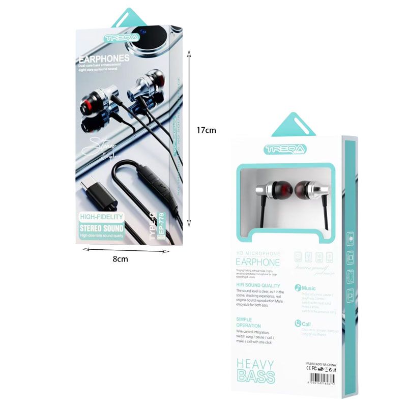 Treqa Ενσύρματα Ακουστικά Type-C EP-779 - Stereo Sound Earphones Treqa