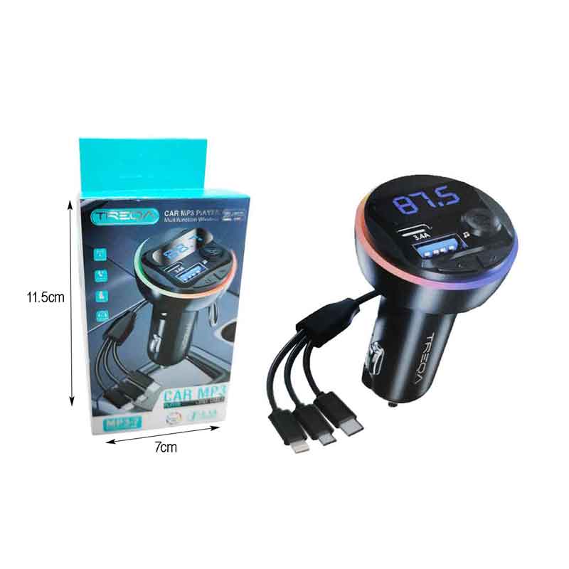 Treqa Πομπός αυτοκινήτου φορτιστής MP3 Player MP-3-7 RGB 3.1A – Car MP3 Treqa