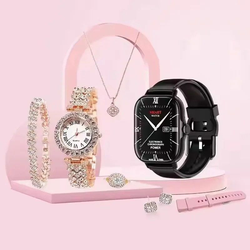 A58 Plus Smartwatch 5 σε 1 με σετ χρυσών κοσμημάτων- A58 Plus Big Screen - Ροζ OEM