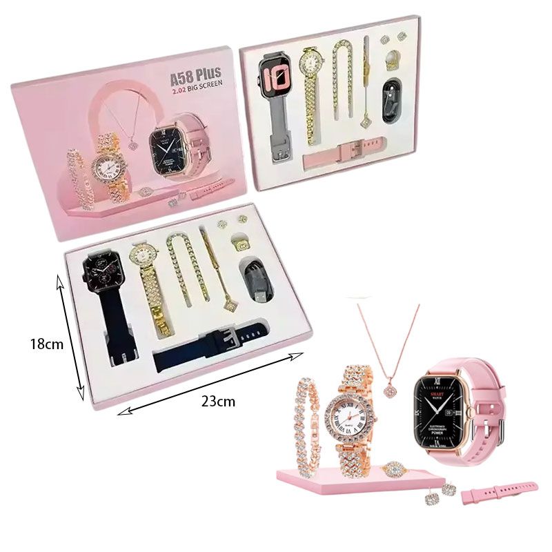A58 Plus Smartwatch 5 σε 1 με σετ χρυσών κοσμημάτων- A58 Plus Big Screen - Ροζ OEM