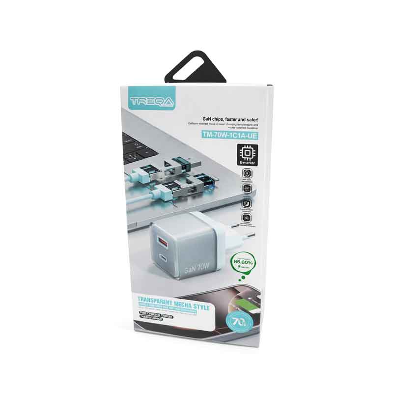 Treqa Φορτιστής με Καλώδιο 4-σε-1 70W GaN 1A+1C - 70W GaN 1A+1C Fast Charging Charger with 4-in-1 Cable OEM