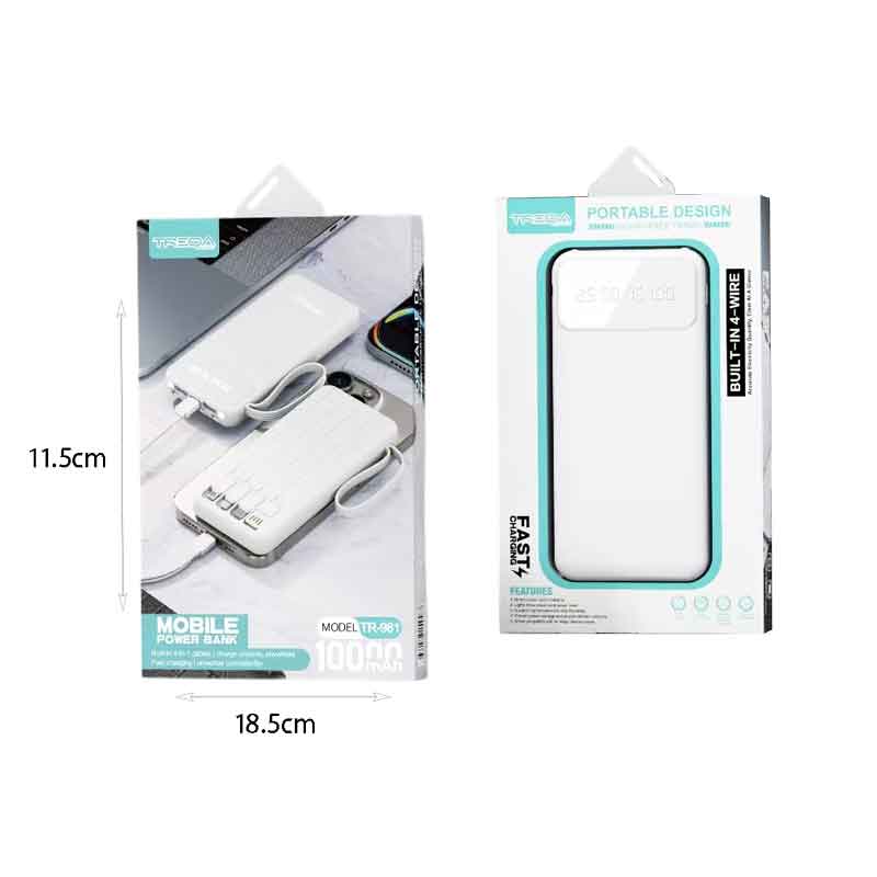 Treqa Power Bank Φορητός Φορτιστής 10000mAh με Ενσωματωμένα Καλώδια TR-981 - Mobile Power Bank 10000mAh with Built-in Cables Treqa