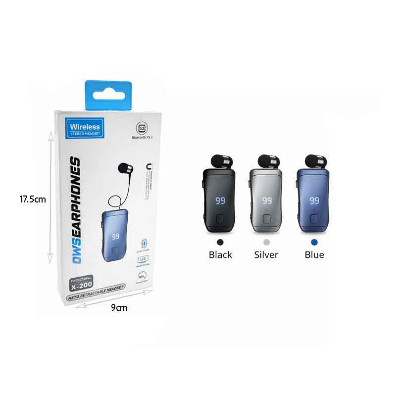 Ασύρματο Bluetooth Ακουστικό Με Κλιπ Και LED Οθόνη X-200 – Wireless Bluetooth Clip-On Headset With LED Display - Μαύρο OEM
