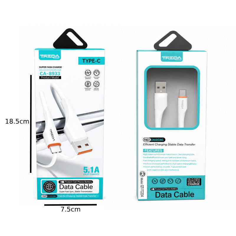 Treqa Καλώδιο USB σε USB Type-C 5.1A Ταχείας Φόρτισης CA-8933 -USB to USB Type-C 5.1A Fast Charging Cable OEM
