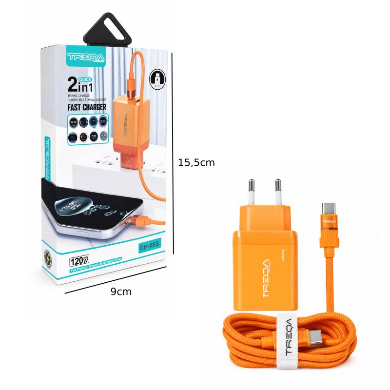 Treqa Φορτιστής Ταχείας Φόρτισης 120W GaN με Καλώδιο Type-C CH-665 - Fast Charger OEM