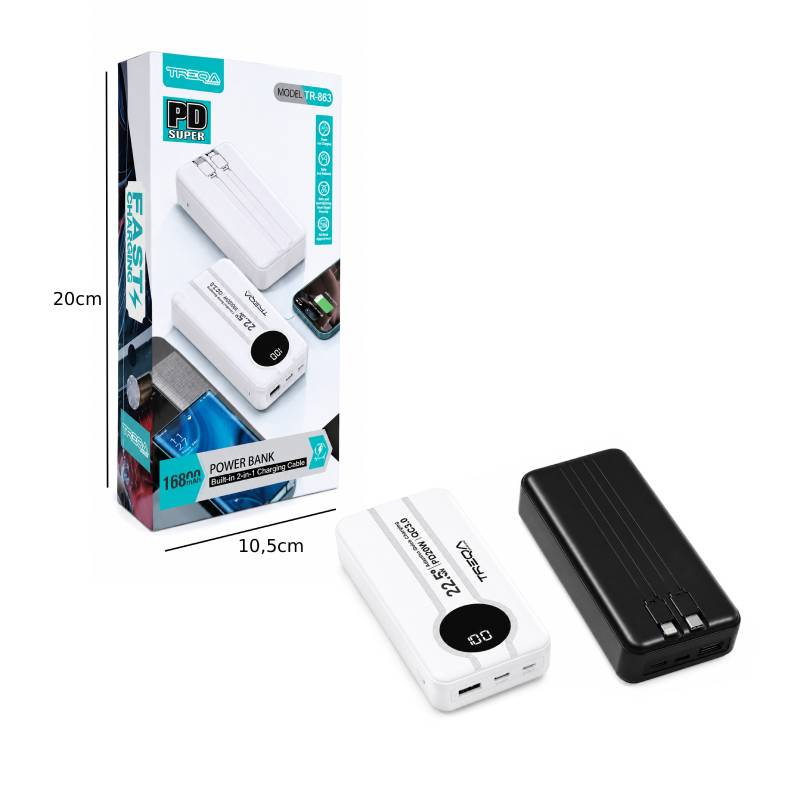 Treqa Power Bank 16800mAh με Ενσωματωμένα Καλώδια Fast Charging 22.5W TR-983 - Power Bank - Λευκό OEM
