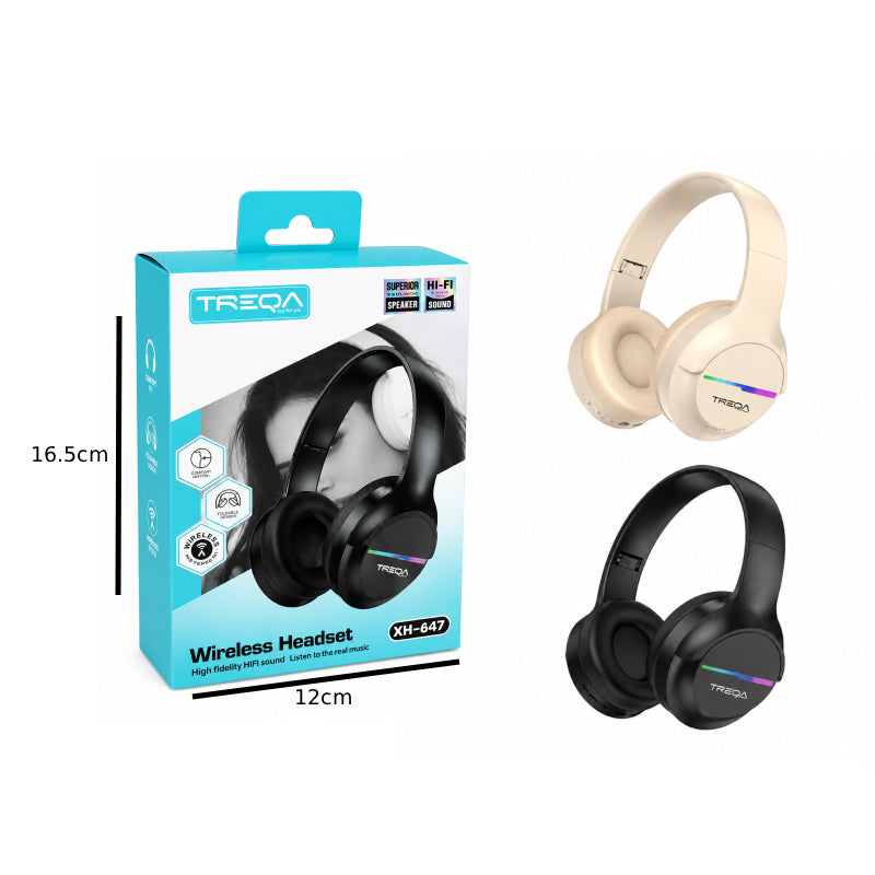 Treqa Ασύρματα Bluetooth Ακουστικά Hi-Fi Αναδιπλούμενα XH-647- Foldable Hi-Fi Bluetooth Wireless Headphones - Μπεζ OEM