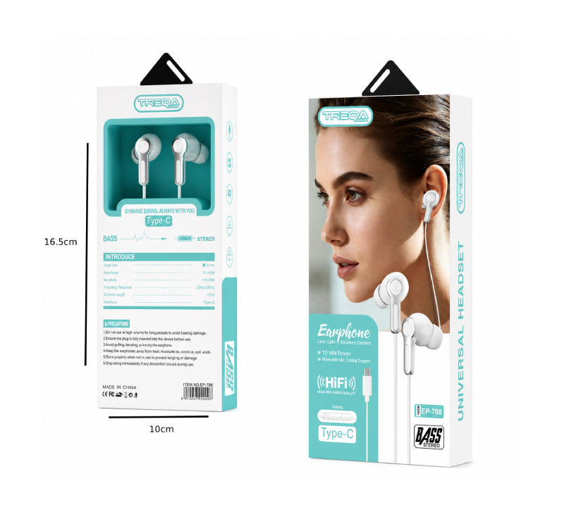 Treqa Ενσύρματα Ακουστικά Type-C HiFi με Μικρόφωνο EP-788- Type-C HiFi Wired Earphones with Microphone OEM