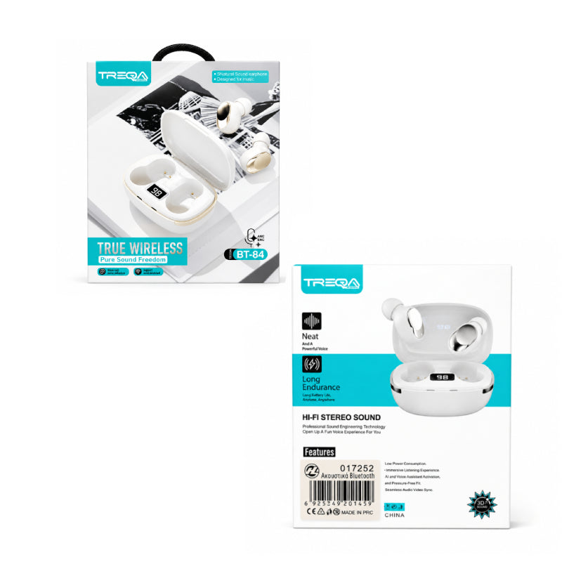 Treqa Ασύρματα Bluetooth Ακουστικά TWS με Θήκη Φόρτισης BT-84 - True Wireless Bluetooth Earbuds with Charging Case OEM