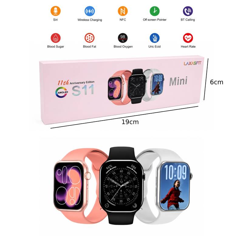 Έξυπνο Ρολόι S11 Mini με Bluetooth Κλήσεις, NFC & Ασύρματη Φόρτιση - S11 Mini Smartwatch - Ροζ OEM