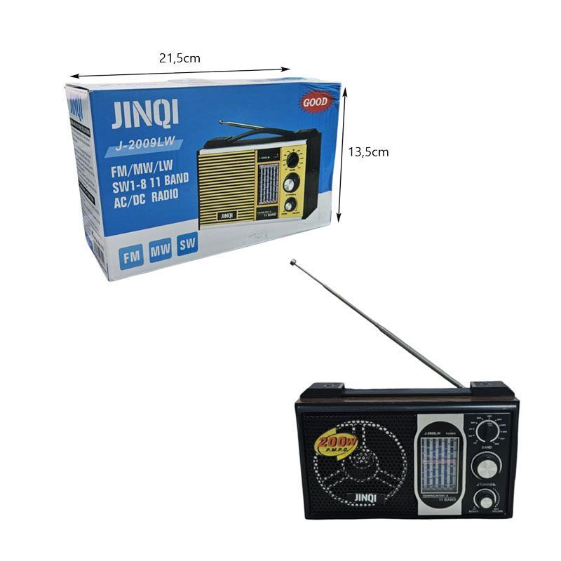 JINQI Ραδιόφωνο Ρετρό FM/MW/SW με Κεραία & AC/DC Λειτουργία J-2009LW – Vintage Radio - Γκρι - Χρυσό JINQI