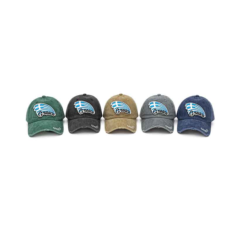 Καπέλο Τζόκεϊ Greece με Ελληνική Σημαία Vintage Σχέδιο - Greece Baseball Cap with Greek Flag Vintage Design - Λευκό - Σκούρο μπλε OEM