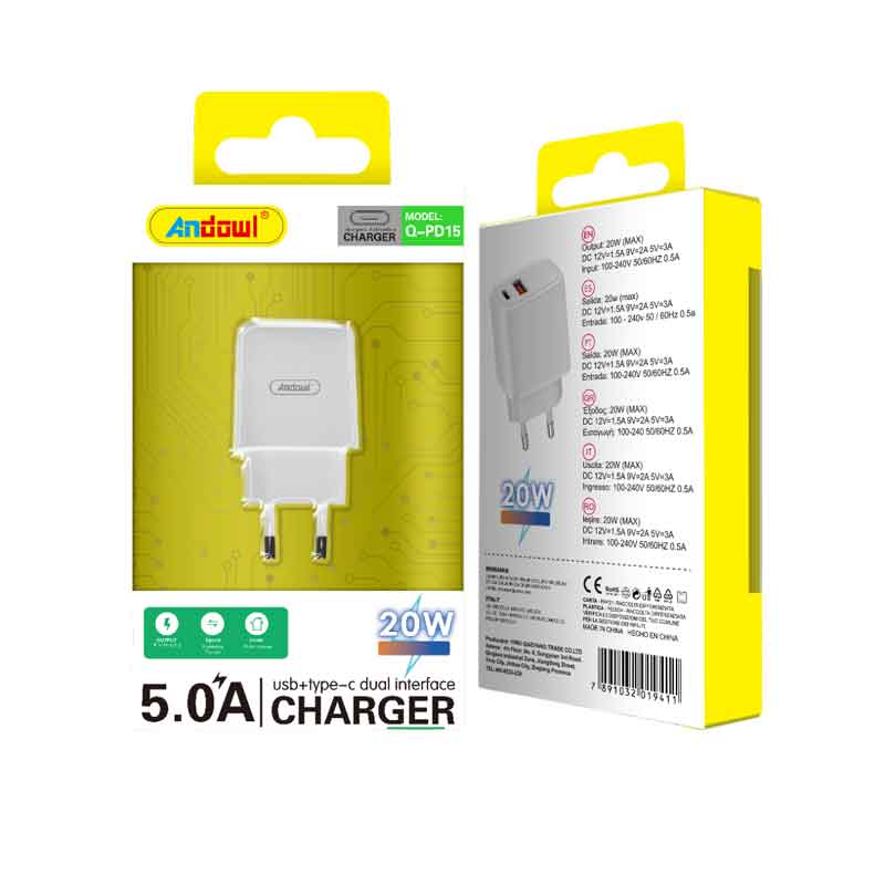 Andowl Φορτιστής Χωρίς Καλώδιο με 2 Θύρες USB/Type-C 20W 5.0A Q-PD15 - Fast charger ANDOWL