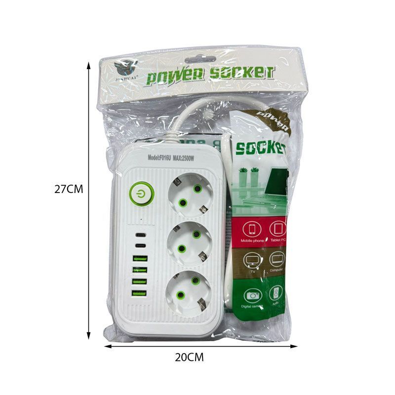 Πολύμπριζο 3 Θέσεων, 4USB και 2Type-C με διακόπτη - Power Socket OEM