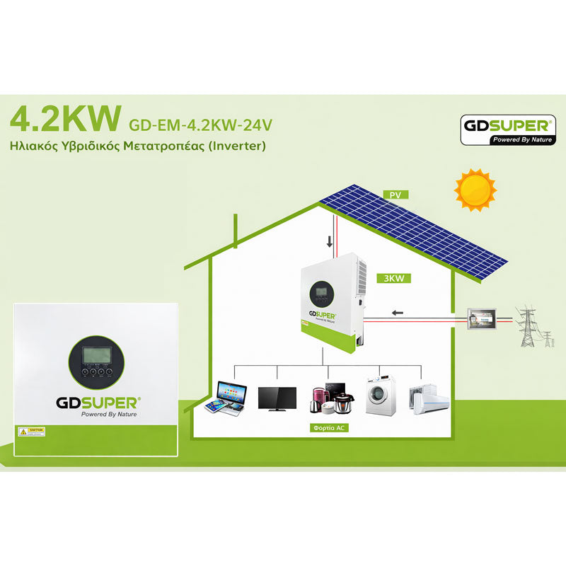 Υβριδικός Ηλιακός Μετατροπέας 4.2KW 24V GD Super με MPPT 100A - GD Super 4.2KW 24V Hybrid Solar Inverter with MPPT 100A OEM