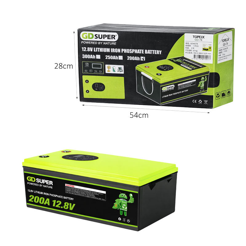 Μπαταρία Λιθίου 12.8V 200Ah LiFePO4 GD Super με BMS 100A και Υποστήριξη Σύνδεσης 48V - GD Super 12.8V 200Ah Lithium Battery with 100A BMS and 48V Series Support OEM