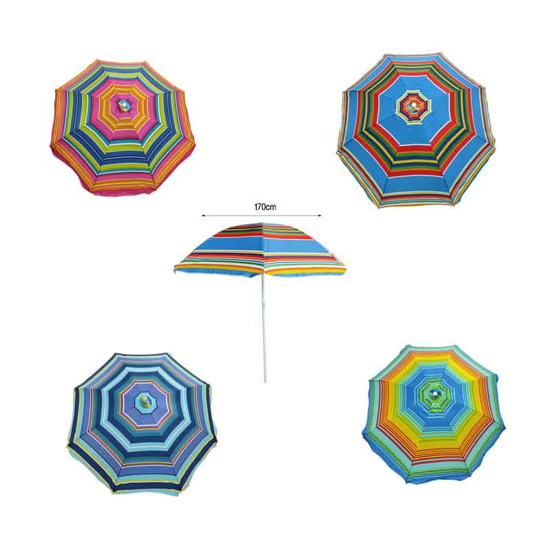 Ομπρέλα Θαλάσσης Στρόγγυλη Φ170cm - Umbrella - Γκρι/Πράσινο - Μαύρο/Πράσινο - Μπλε - Πορτοκαλί - Ροζ/Πράσινο OEM