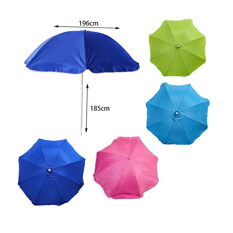 Ομπρέλα Θαλάσσης Στρόγγυλη Φ196cm - Umbrella - Γκρι/Πράσινο - Μαύρο/Πράσινο - Μπλε - Πορτοκαλί - Ροζ/Πράσινο OEM